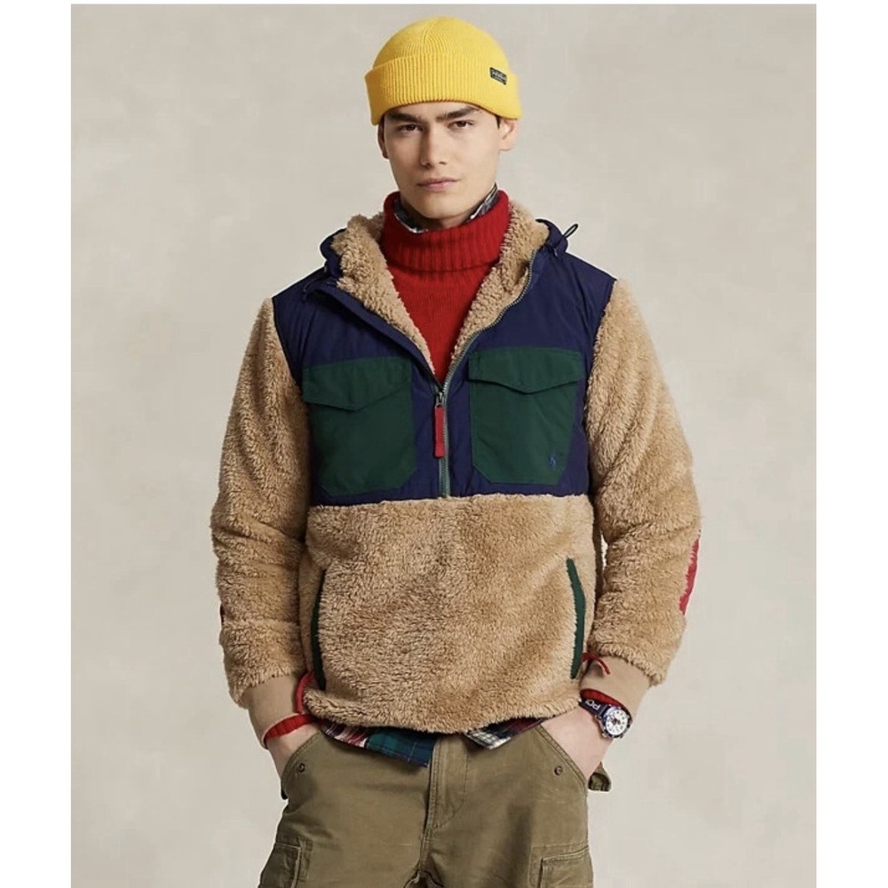 POLO RALPH LAUREN Mens 1/2 Zip ColorBlock Hybrid Hi Pile Fleece Pullover Sz M - Picture 2 of 13